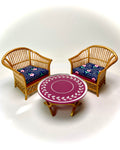 1:12 Dollhouse cane rattan pink over dark blue furniture