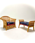 1:12 Dollhouse cane rattan pink over dark blue furniture