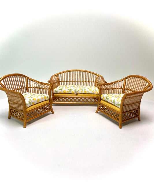 1:16 Dollhouse cane rattan yellow tulips furniture - Lundby