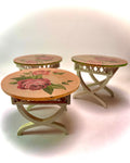 1:12 Dollhouse cane rattan pearl side table set (3) decorated glass effect top