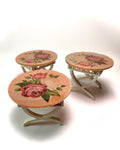 1:12 Dollhouse cane rattan pearl side table set (3) decorated glass effect top