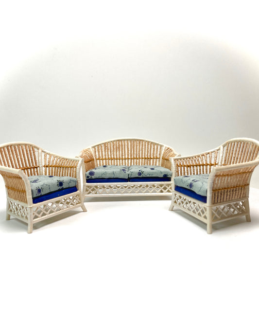 1:16 Dollhouse cane rattan pearl blue23 furniture - Lundby