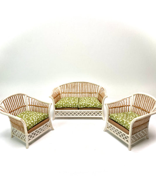 1:16 Dollhouse cane rattan pearl olive green furniture - Lundby