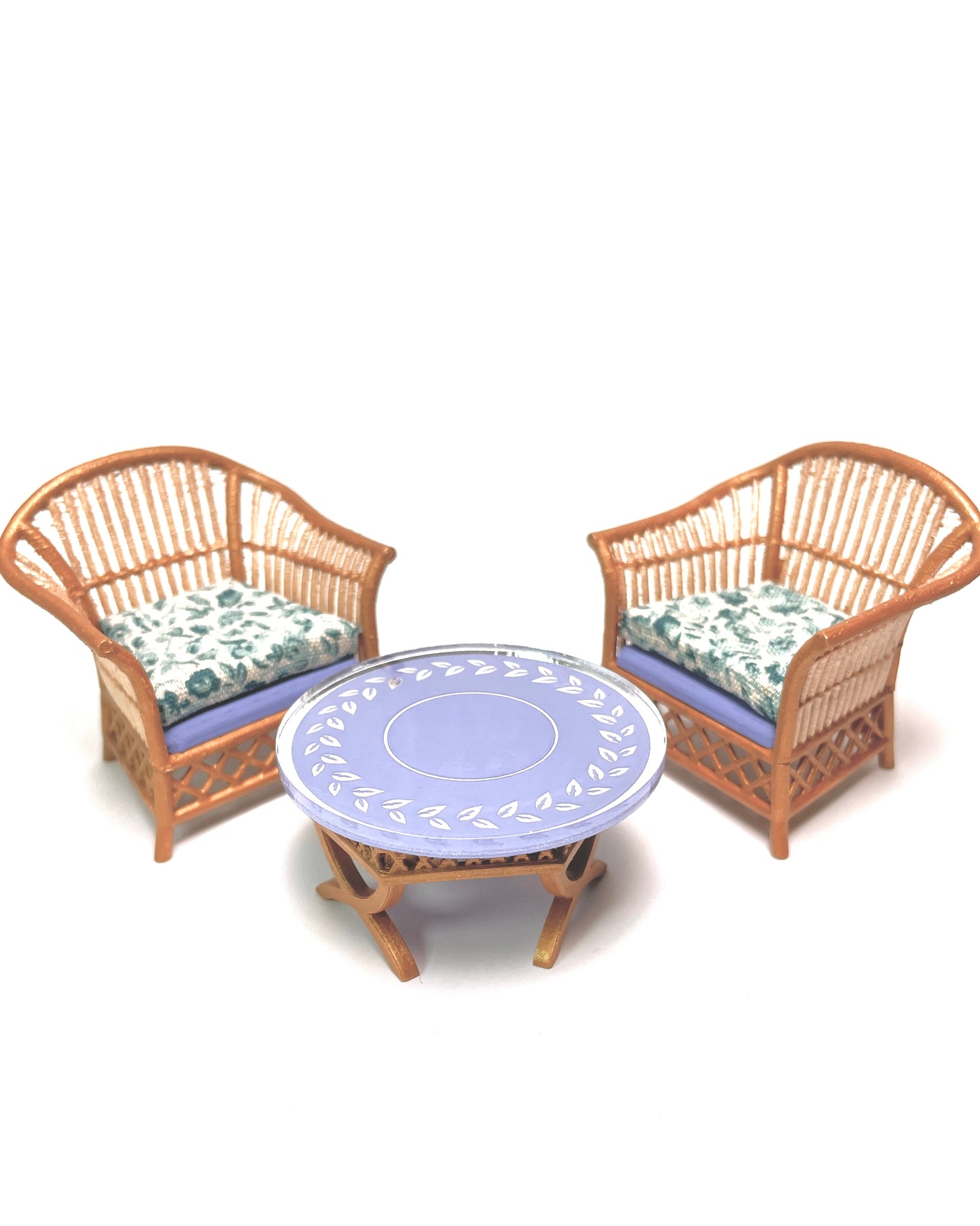 1:16 Dollhouse cane rattan petit floral blue furniture - Lundby