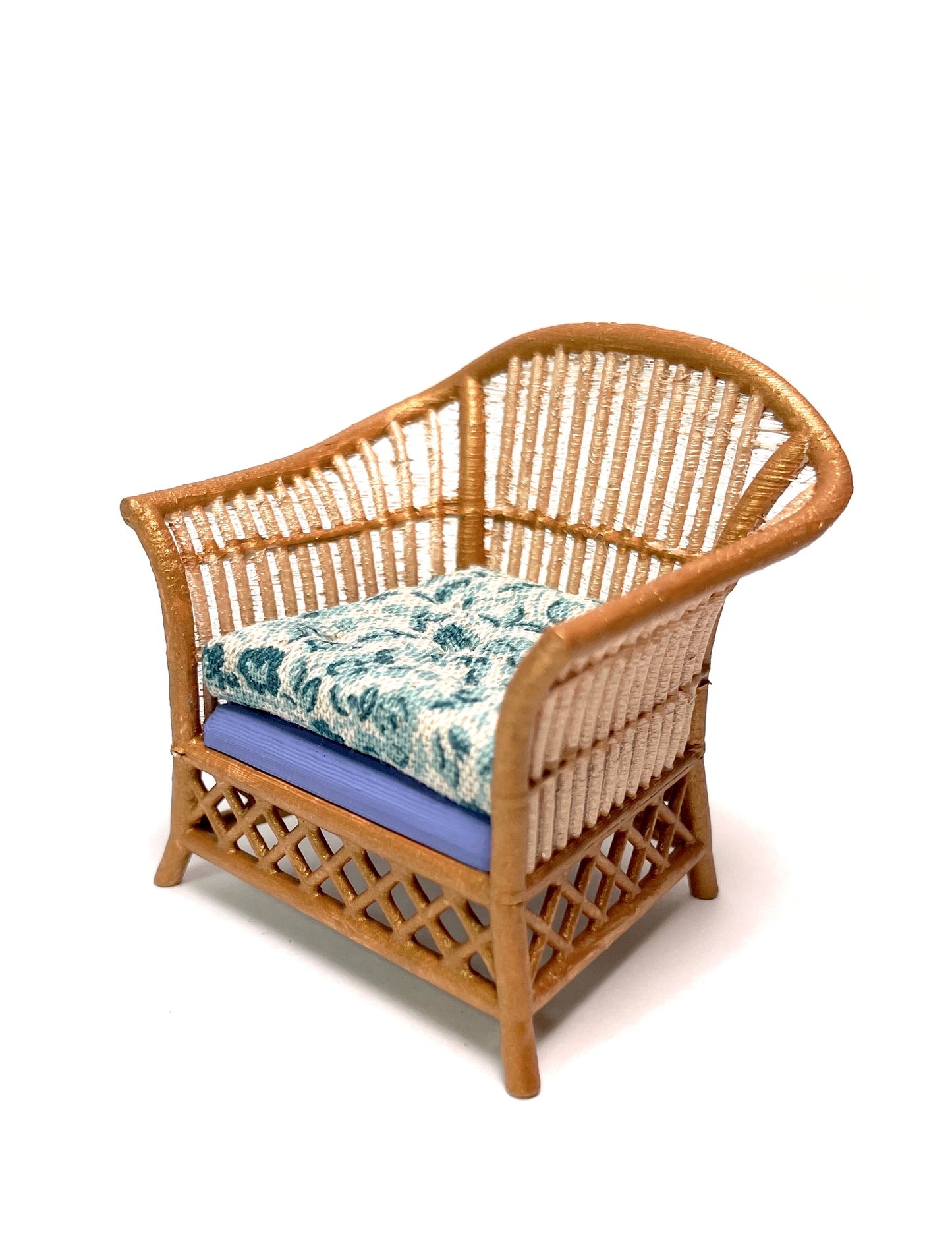 1:16 Dollhouse cane rattan petit floral blue furniture - Lundby