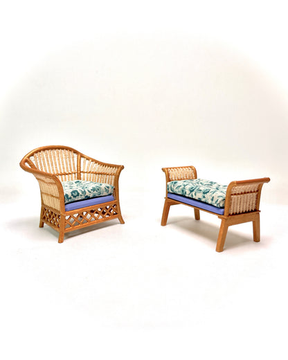 1:16 Dollhouse cane rattan petit floral blue furniture - Lundby