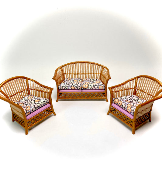 1:16 Dollhouse cane rattan spring lilac furniture - Lundby