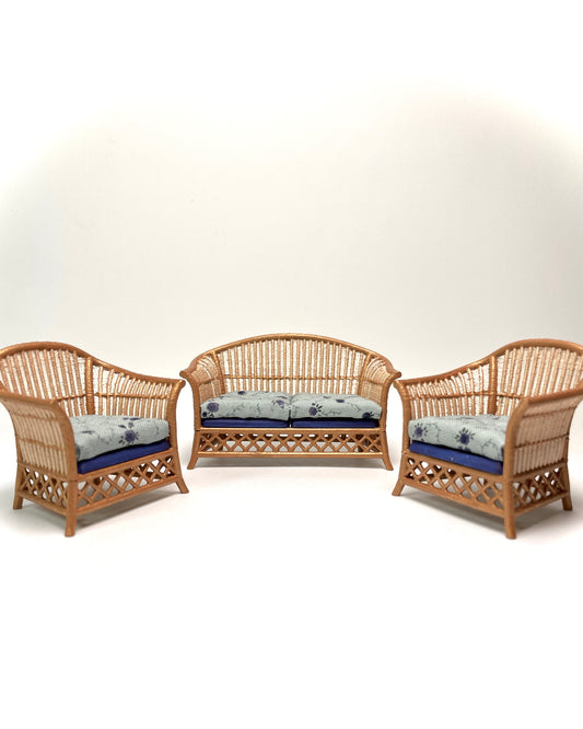 1:16 Dollhouse cane rattan blue 23 furniture - Lundby