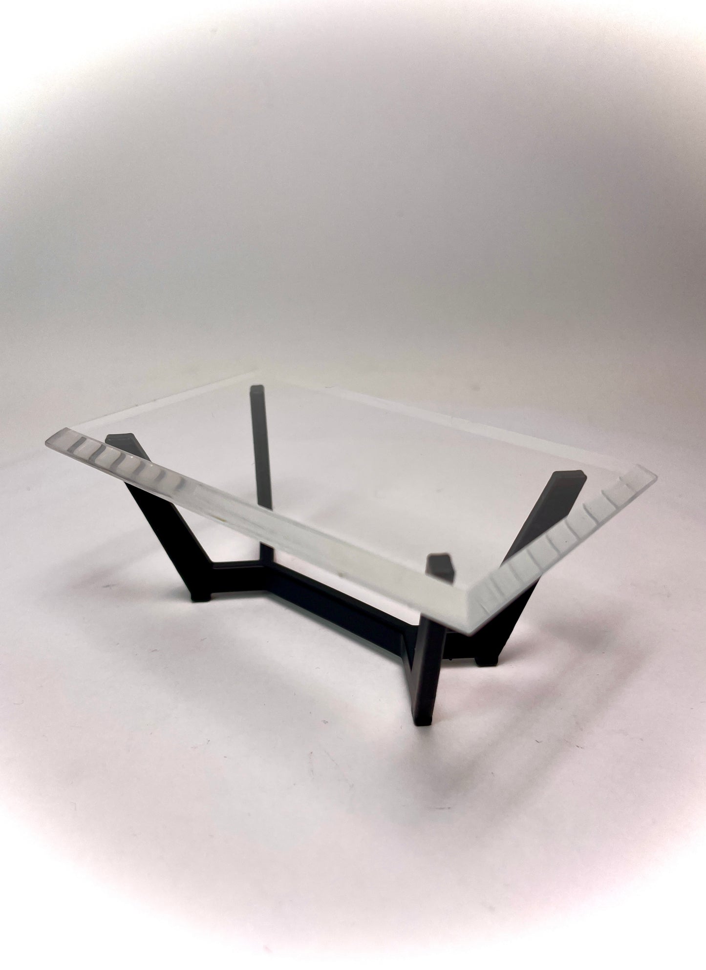 1:12 Dollhouse miniature Art Deco coffee & side tables black beveled glass effect top
