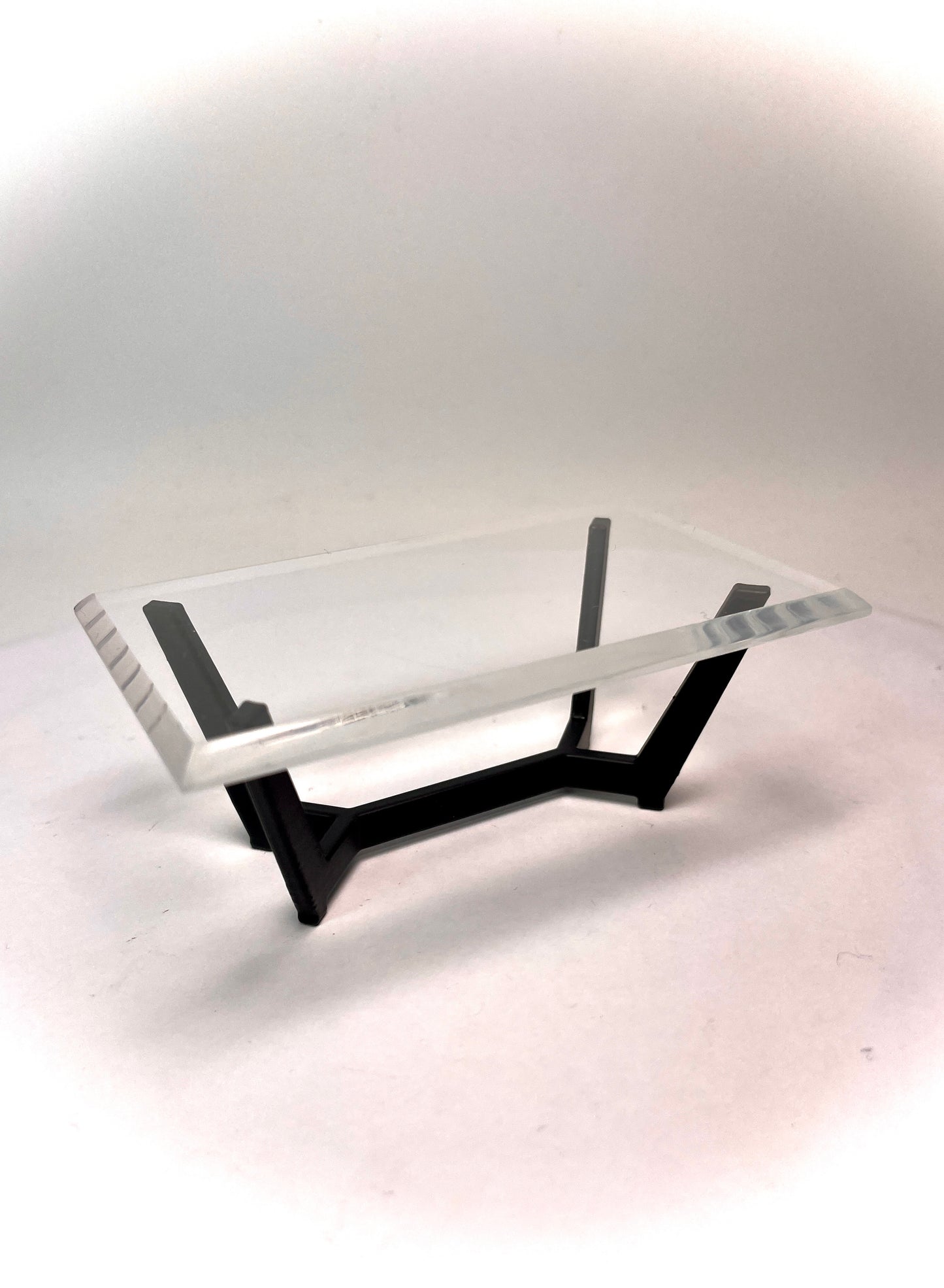 1:12 Dollhouse miniature Art Deco coffee & side tables black beveled glass effect top