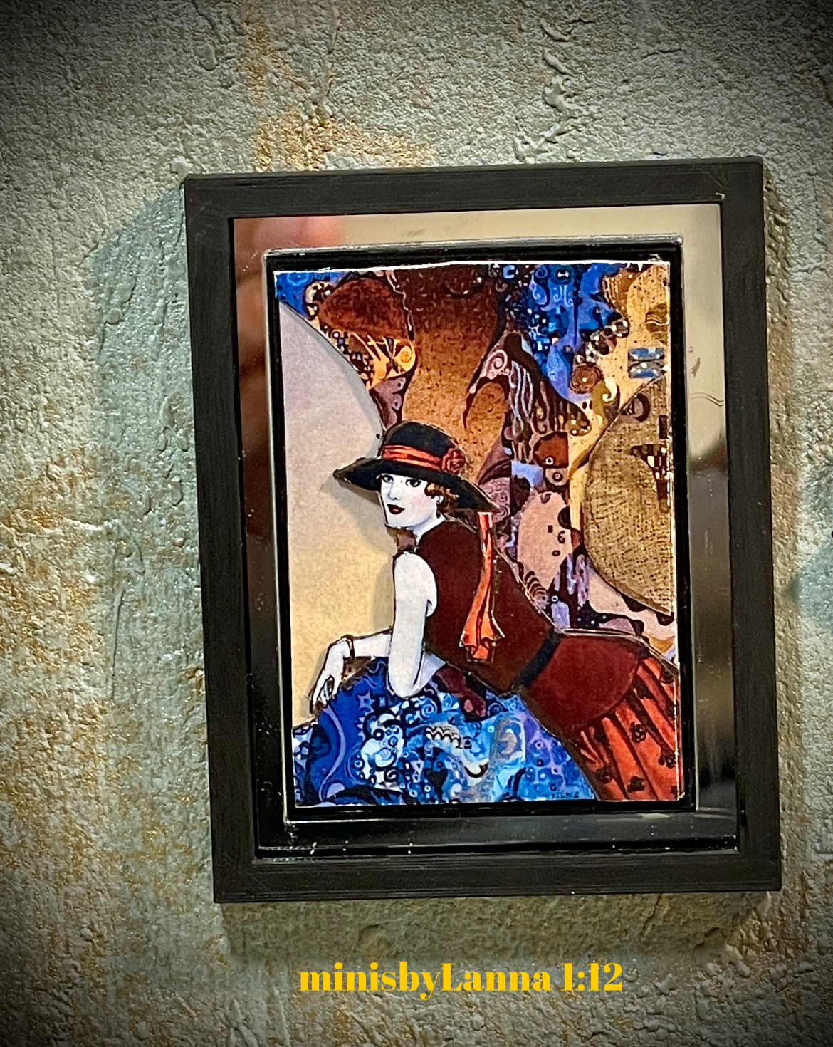 1:12 Dollhouse miniature 3D layered French-art woman's picture mirrored frame