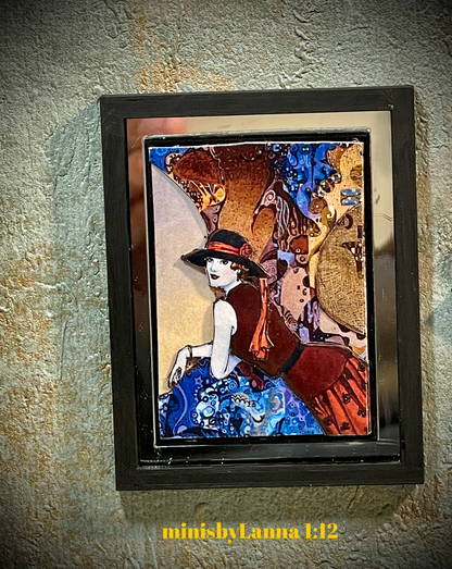 1:12 Dollhouse miniature 3D layered French-art woman's picture mirrored frame