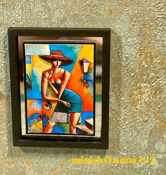 1:12 Dollhouse miniature 3D layered French-art woman's picture on a mirrored frame