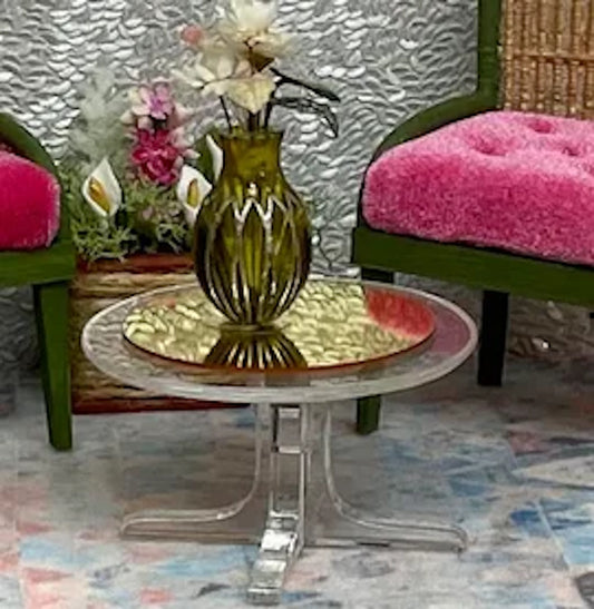 1:12 Dollhouse modern clear side table top mirrored gold