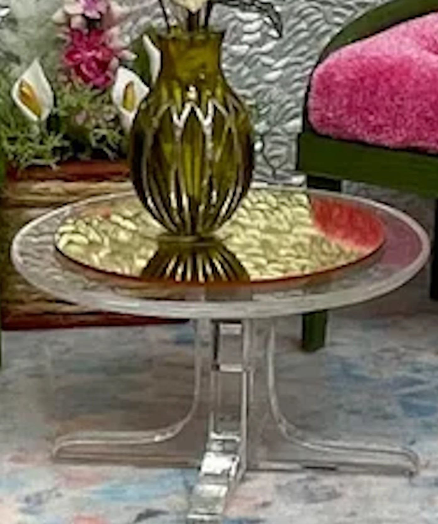 1:12 Dollhouse modern clear side table top mirrored gold