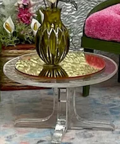 1:12 Dollhouse modern clear side table top mirrored gold