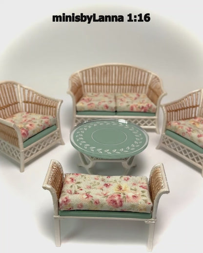 1:16 Dollhouse cane rattan pearl spring 24 furniture - Lundby