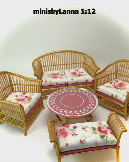 1:12 Dollhouse cane rattan spring pink furniture