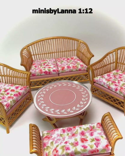1:12 Dollhouse cane rattan petit rose flowers furniture