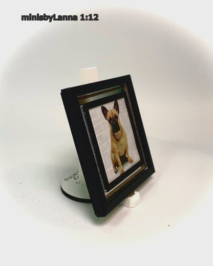 1:12 Dollhouse miniature cute dog on a mirrored frame wall picture