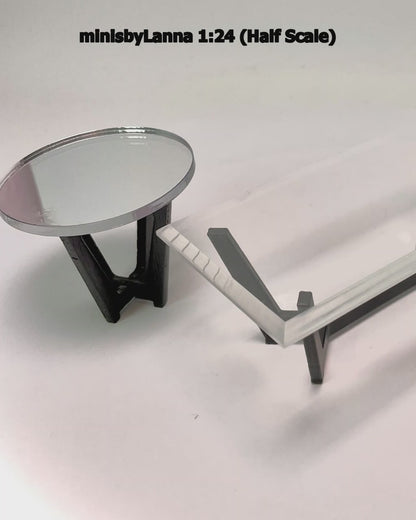 1:12 Dollhouse miniature Art Deco coffee & side tables black beveled glass effect top