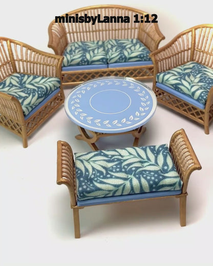 1:12 Dollhouse cane rattan tropical blue furniture