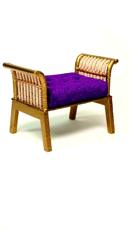 1:12 Dollhouse Art Deco rattan stool golden velvet purple