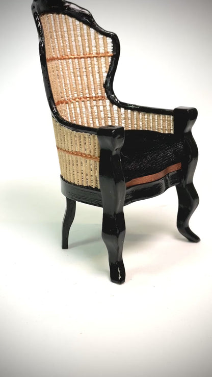 1:12 Dollhouse miniature Victorian rattan Black chair various color cushion