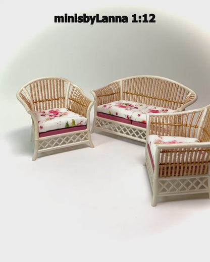 1:12 Dollhouse cane rattan pearl spring pink furniture