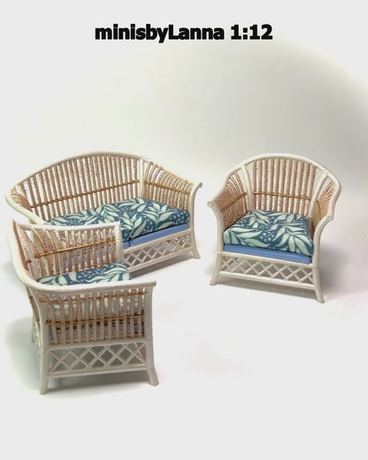 1:12 Dollhouse cane rattan pearl tropical blue furniture