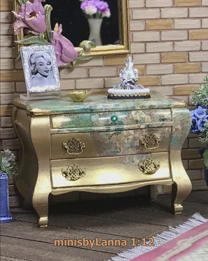 1:12 Dollhouse miniature unique chest of drawers with decoupage - various colors