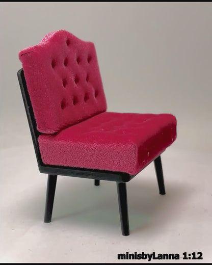 1:12 Dollhouse Art Deco lounge chair velvet cerise cushions