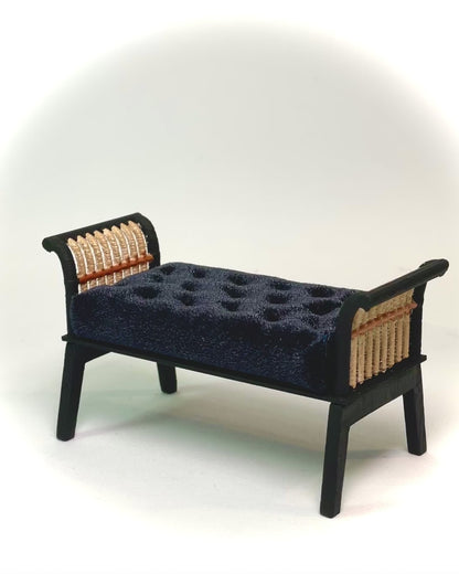 1:12 Dollhouse Art Deco rattan long stool velvet black