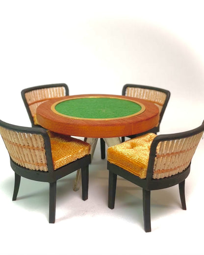 1:12 Dollhouse miniature poker table hard wood and green felt set - Table and 4 chairs