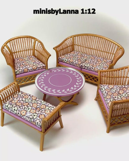 1:12 Dollhouse cane rattan spring lilac furniture