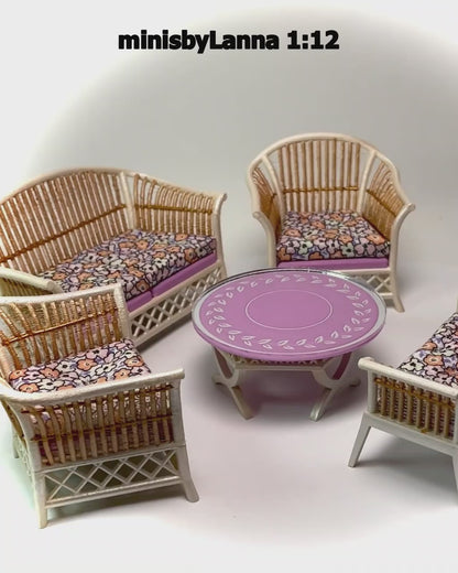 1:12 Dollhouse cane rattan pearl spring lilac furniture