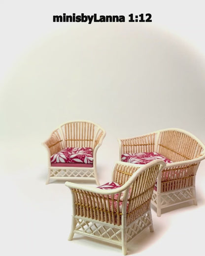 1:12 Dollhouse cane rattan pearl tropical cerise furniture