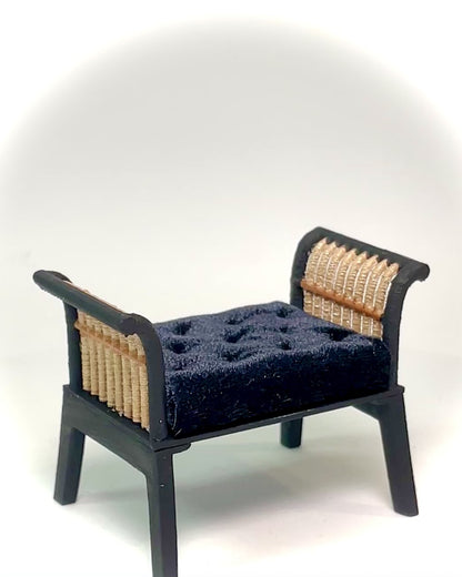 1:12 Dollhouse Art Deco rattan stool velvet black