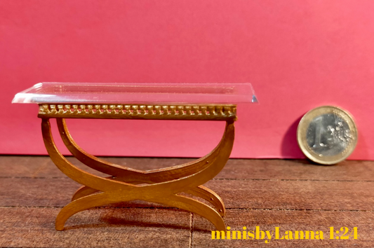 1:24 Dollhouse cane rattan console table beveled glass effect top