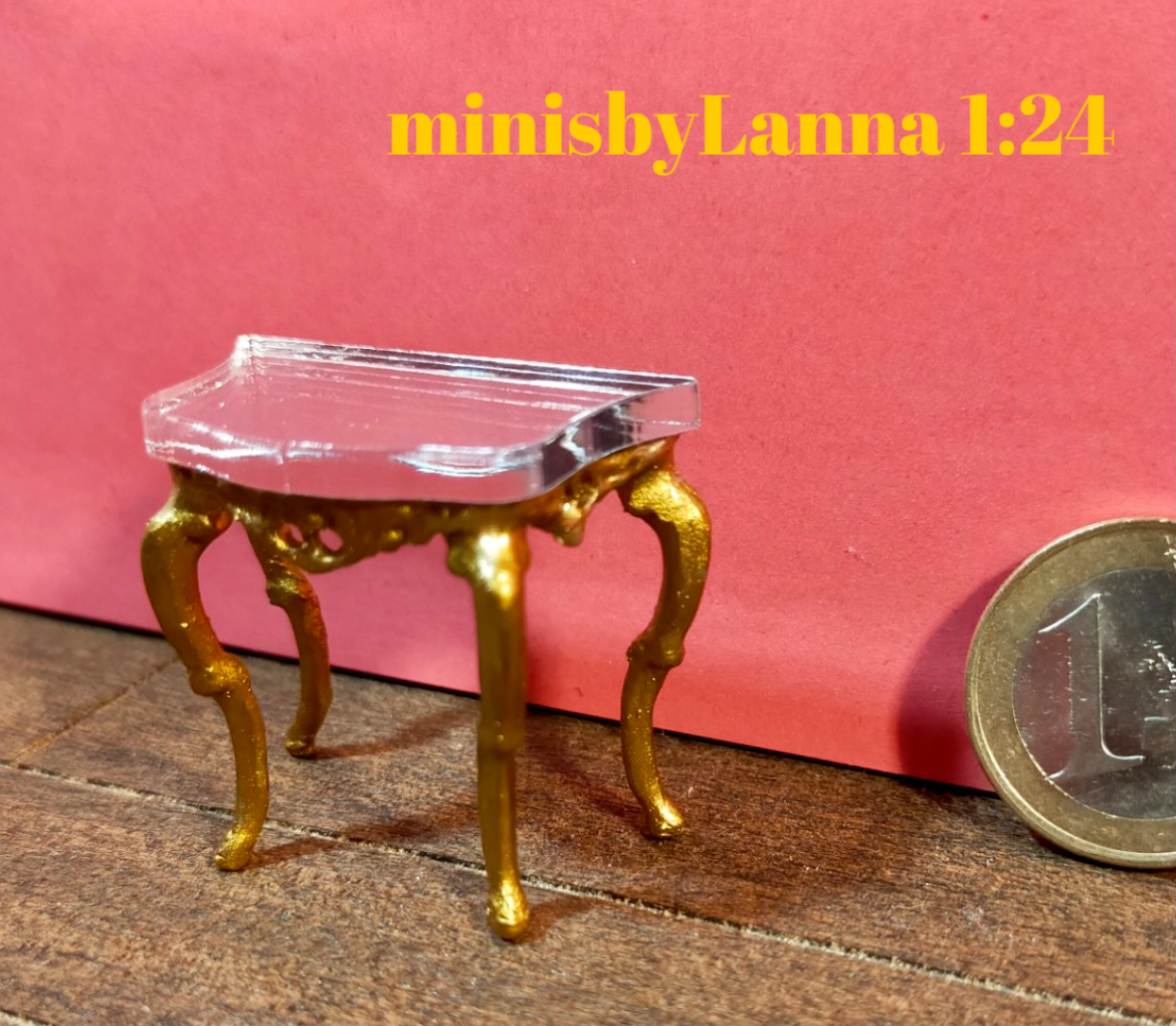 1:24 Dollhouse miniature Victorian gold console table - Half scale