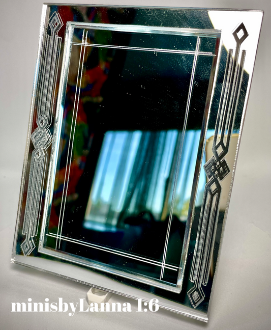 1:6 Dollhouse miniature modern large engraved beveled wall mirror