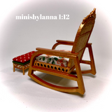 1:12 Dollhouse cane rattan rocking chair and foot-stool autumn roses