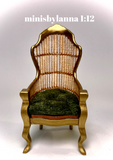 1:12 Dollhouse miniature Victorian rattan golden green chair