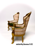 1:12 Dollhouse miniature Victorian rattan two tones golden chairs