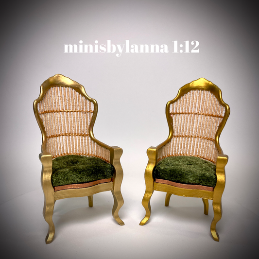1:12 Dollhouse miniature Victorian rattan golden chairs