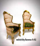 1:12 Dollhouse miniature Victorian rattan two tones golden chairs
