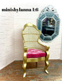 1:6 Dollhouse miniature Victorian rattan velvet cerise chair