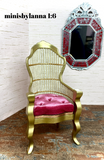 1:6 Dollhouse miniature Victorian rattan velvet cerise chair