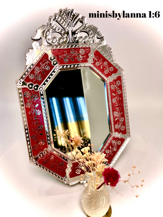 1:6 Dollhouse miniature Venetian classic large beveled red wall mirror