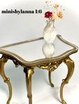 1:6 Dollhouse miniature Victorian gold console table decorated golden top mirror